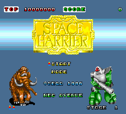 Space Harrier title screen for PC Engine